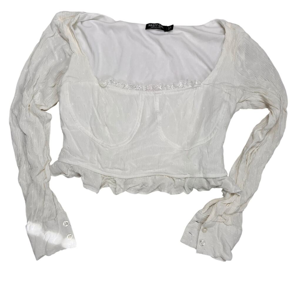 Nasty Gal white long-sleeve crop top featuring a cupped square neckline